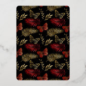 レッド金ゴールドブラック蝶離れブライダルシャワー 箔招待状 (裏面)