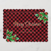 レッド金ゴールドプレイドホリービジネスクリスマスカード シーズンカード (正面/裏面)