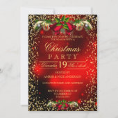 レッド金ゴールドベルズホリークリスマスホリデーパーティー 招待状 (正面)