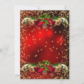 レッド金ゴールドベルズホリークリスマスホリデーパーティー 招待状 (裏面)