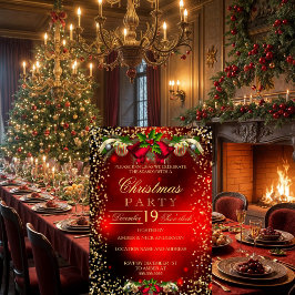 レッド金ゴールドベルズホリークリスマスホリデーパーティー 招待状