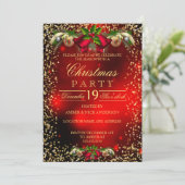 レッド金ゴールドベルズホリーフォトクリスマスホリデーパーティー 招待状