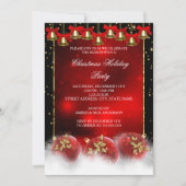 レッド金ゴールドベルズボーブルスクリスマスホリデーパーティー 招待状 (正面)