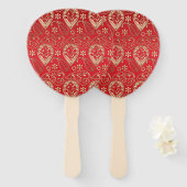 レッド金ゴールドペイズリーバンダナパターン ハンドファン (正面&裏面)