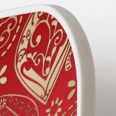 レッド金ゴールドペイズリーバンダナパターン ピックルボールラケット (左詳細)