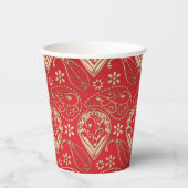 レッド金ゴールドペイズリーバンダナパターン 紙コップ (正面)