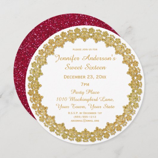 レッド金ゴールドホリデイSweet sixteen 招待状 (正面/裏面)