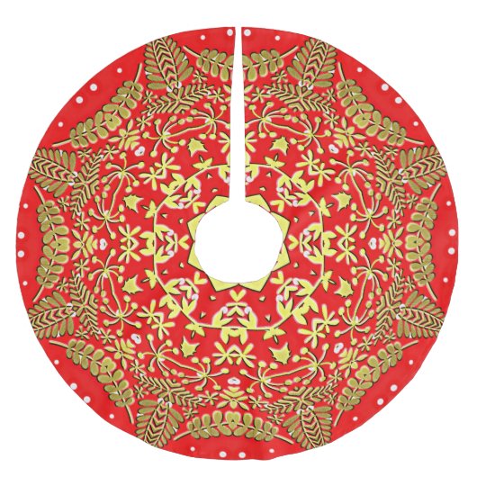 レッド金ゴールドホリデークリスマスツリースカート ブラッシュドポリエステルツリースカート (正面)