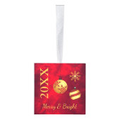 レッド金ゴールドホリデーブラブス写真テンプレート キューブオーナメント (右)