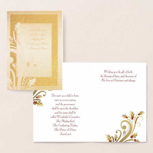 レッド金ゴールドホリーフォイルクリスチャンクリスマスカード 箔カード (ディスプレー)