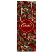 レッド金ゴールドホリーベリーパインコーン ワインギフトバッグ (正面)