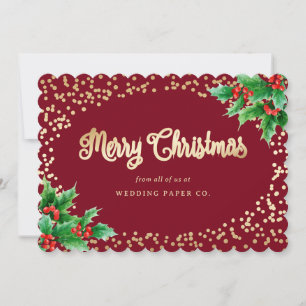 レッド金ゴールドホリーベリービジネスクリスマスカード シーズンカード