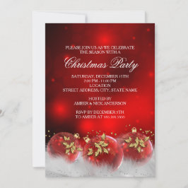 レッド金ゴールドホリーボードブルスクリスマスパーティー招待状 招待状