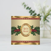 レッド金ゴールドホリー企業のクリスマスパーティー 招待状 (スタンド正面)