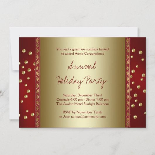 レッド金ゴールドホリー企業のクリスマスパーティー 招待状 (裏面)