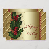 レッド金ゴールドホリー企業のホリデーパーティー 招待状 (正面/裏面)