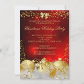 レッド金ゴールドホワイトボーブルクリスマスホリデーパーティー 招待状 (正面)