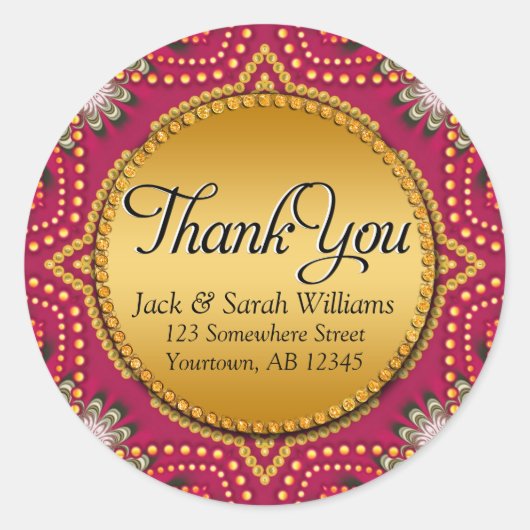 レッド金ゴールドボヘミアンサンキューステッカー ラウンドシール (正面)