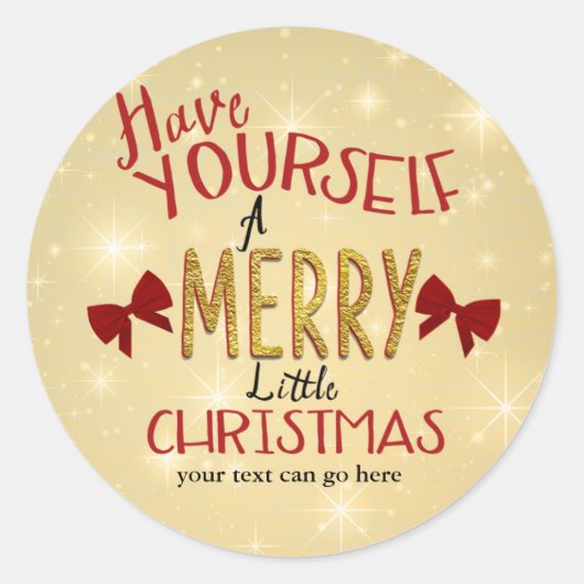 レッド金ゴールドボークリスマスカードホリデーステッカー ラウンドシール (正面)