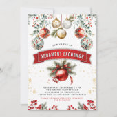 レッド金ゴールドボーブルオーナメント交換クリスマスパーティー 招待状 (正面)