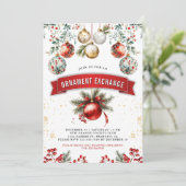 レッド金ゴールドボーブルオーナメント交換クリスマスパーティー 招待状 (スタンド正面)