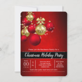 レッド金ゴールドボーブルクリスマスパーティーシック 招待状 (正面)