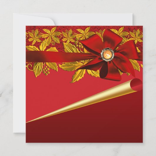 レッド金ゴールドポインセチアパーティの招待状 招待状 (正面)