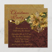レッド金ゴールドポインセチアパーティー 招待状 (正面/裏面)