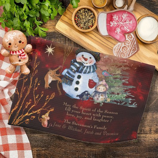 レッド金ゴールドメリークリスマス、かわいいキャラクター キッチンタオル