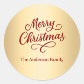 レッド金ゴールドメリークリスマス ラウンドシール (正面)