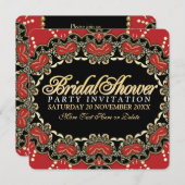 レッド金ゴールドモダンイースタンブライダルシャワーパーティー 招待状 (正面/裏面)