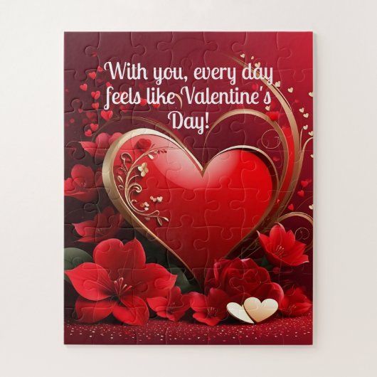 レッド金ゴールドラブハートバレンタイン ジグソーパズル (縦)