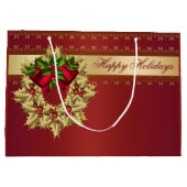 レッド金ゴールドリースクリスマスホリデーギフト ラージペーパーバッグ (裏面)