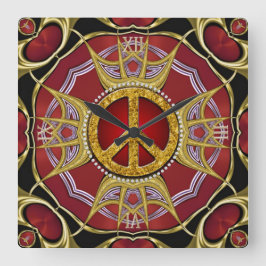 レッド金ゴールドロイヤルピースラブクロック スクエア壁時計