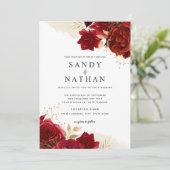 レッド金ゴールドロマンチックバラ結婚式招待状 招待状 (スタンド正面)