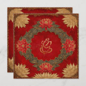 レッド金ゴールドロータスゲネシュゴッドインディアン結婚ズ 招待状 (正面/裏面)