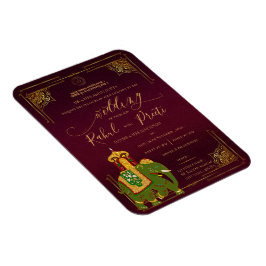 レッド金ゴールドロードガネシュインディアン結婚式招待状 マグネット