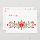 レッド金ゴールドヴィンテージカスタムフローラサンキューポストカード ポストカード (正面/裏面)