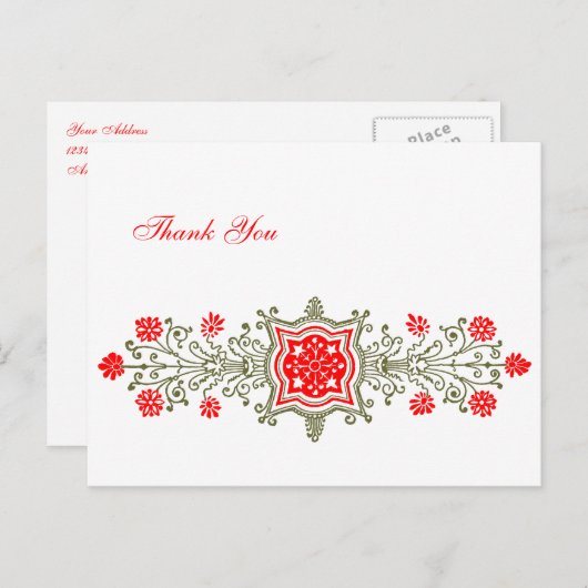 レッド金ゴールドヴィンテージカスタムフローラサンキューポストカード ポストカード (正面/裏面)