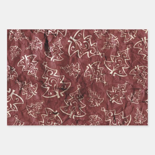 レッド金ゴールドヴィンテージクリスマスツリーズ葉ジョイ ラッピングペーパーシート (正面)