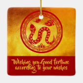 レッド金ゴールド中国のスネーク紙カット2025 SqCO セラミックオーナメント (裏面)