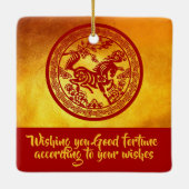 レッド金ゴールド中国のホース紙カット2026 SqCO セラミックオーナメント (裏面)