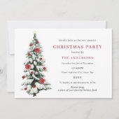 レッド金ゴールド伝統的ツリークリスマスパーティーインビタ 招待状 (正面)