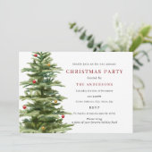 レッド金ゴールド伝統的バウブルツリークリスマスパーティー 招待状 (スタンド正面)