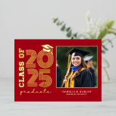 レッド金ゴールド大学の卒業写真の発表 箔招待状 (立ち正面)