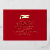 レッド金ゴールド大学の卒業写真の発表 箔招待状 (裏面)