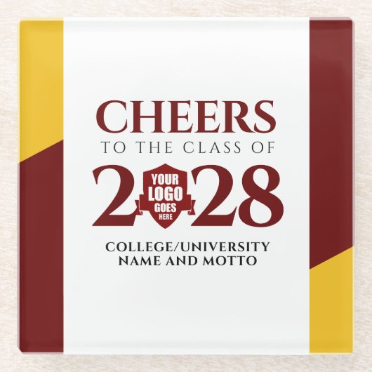 レッド金ゴールド学校大学卒業 ガラスコースター (正面)