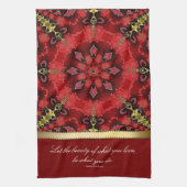 レッド金ゴールド幾何学的アート引用文ティータオル キッチンタオル (縦)