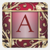 レッド金ゴールド格子モノグラム封筒用シール スクエアシール (正面)