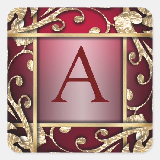 レッド金ゴールド格子モノグラム封筒用シール スクエアシール (正面)
